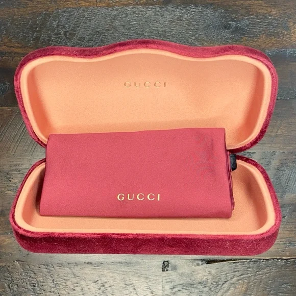 GUCCI Burgundy Velvet Sunglasses Eyeglasses Travel Case & Dust Bag NEW
